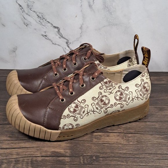 Dr. Martens Shoes - DR Martins RARE Brown Leather "Day of the Dead Sugar Skull" Shoes Women's Size 9